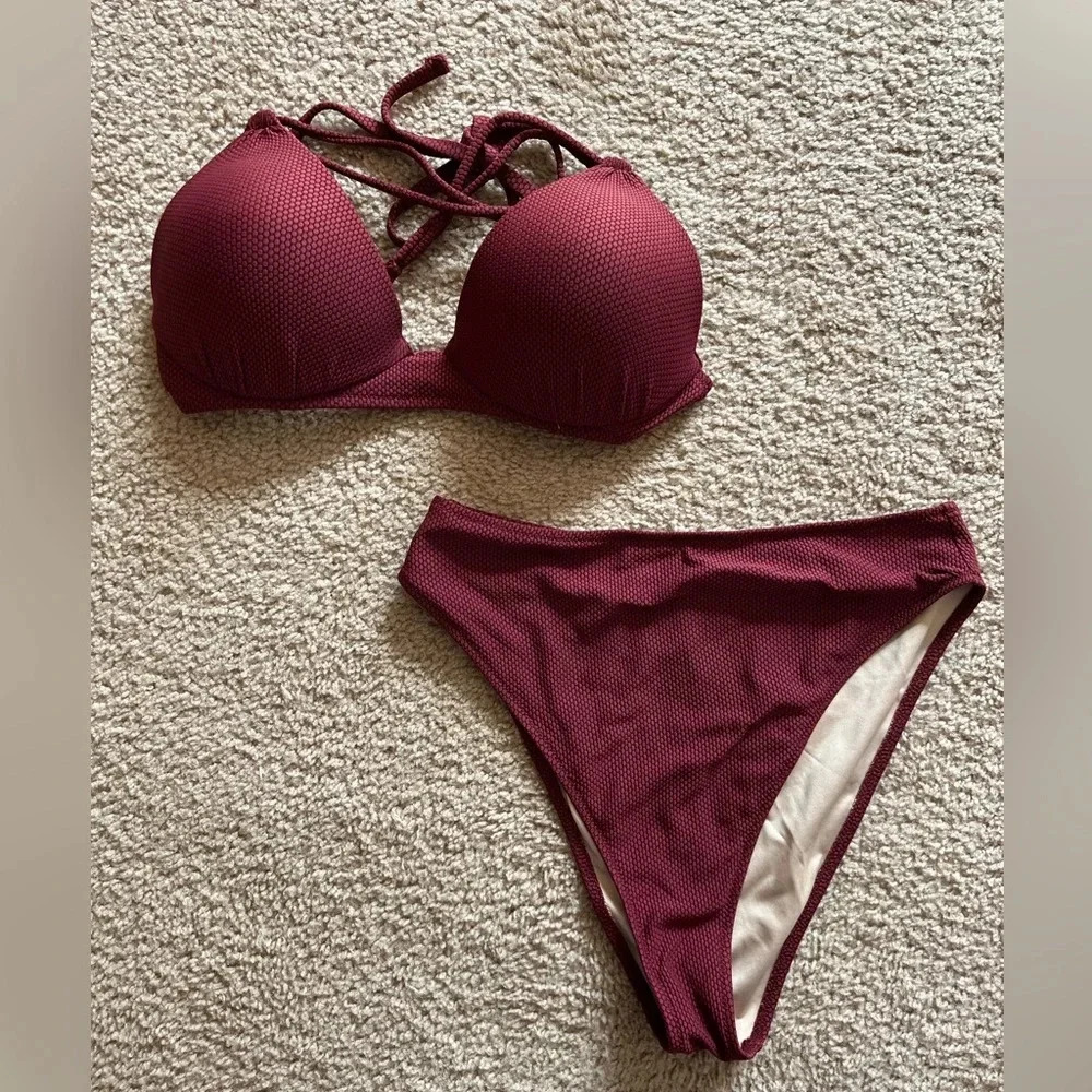 Shade & Shore Solid Textured Burgundy Matching Bikini Set from Target